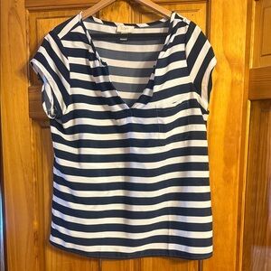 LOFT Navy and White Striped Short Sleeve Tee